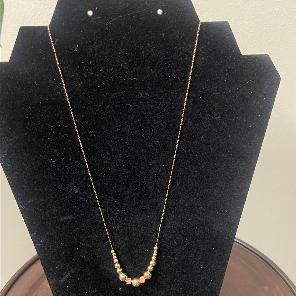 14k Gold 19” Necklace w/Gold Graduating Beads W/Coral Flower Beads An EyeCatcher